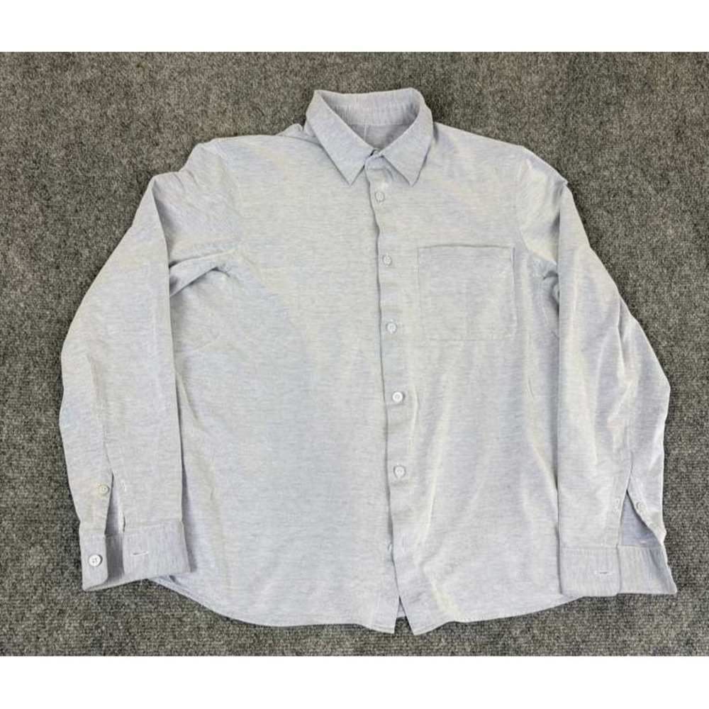 Lululemon Shirt Mens Medium Gray Long Sleeve Knit Button Up Stretch Work Casual